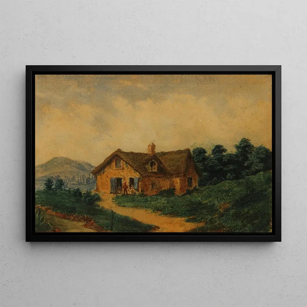 Landscape painting of a European farm - Prilidiano Pueyrredón — framed artwork on a wall
