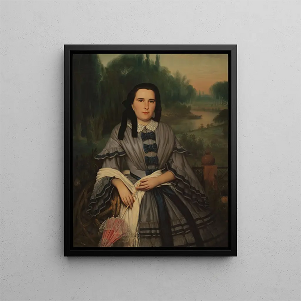 Portrait painting of Mrs. Elvira Lavalleja de Calzadilla - Prilidiano Pueyrredón — framed artwork on a wall