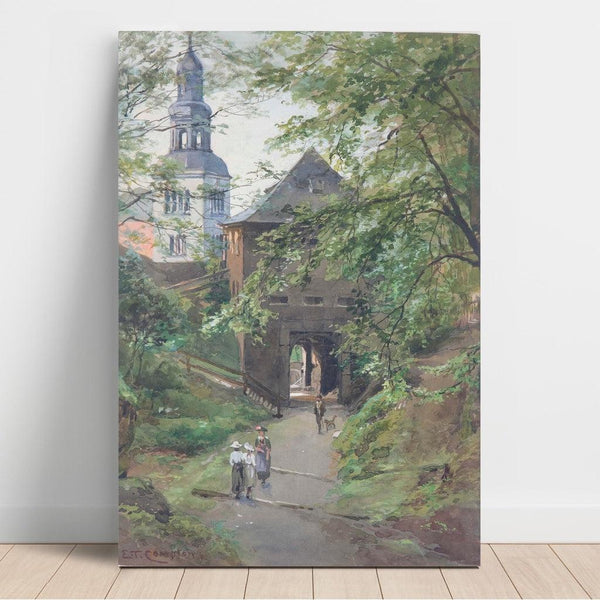 Reproduction of the painting of Promeneurs sur le Mönchsberg avec vue sur l'église Müllner - Edward Theodore Compton