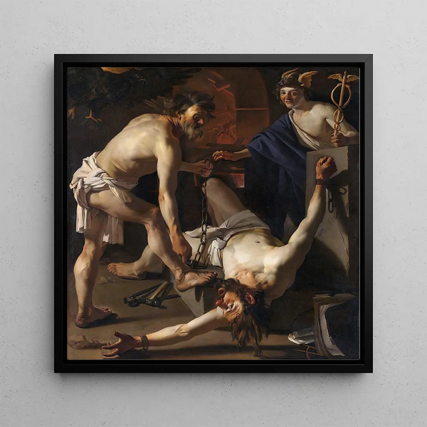 Prométhée enchaîné par Vulcain - Dirck Van Baburen — framed artwork on a wall