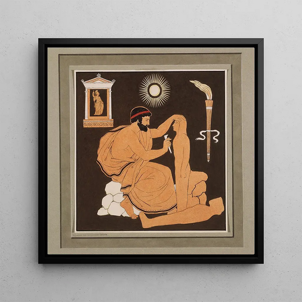 Prometheus shaping man with clay - Philipp Veit — framed artwork on a wall