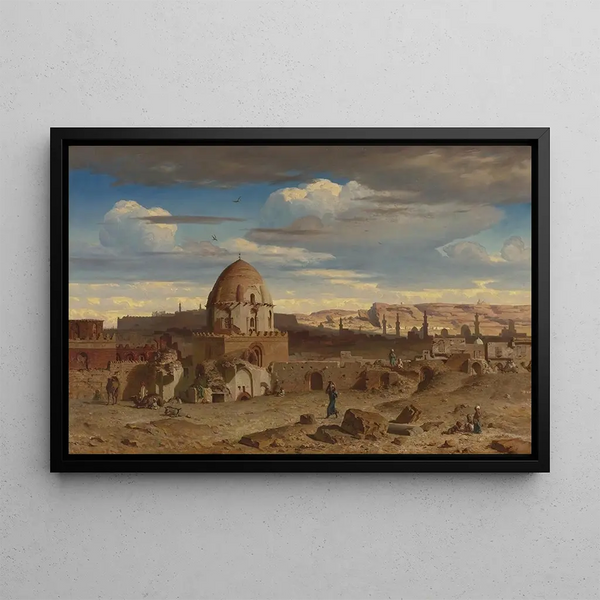 South View of the Necropolis in Cairo with the Citadel in the Background - Prosper Marilhat — framed artwork on a wall