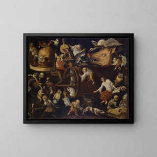 Scene of witchcraft with dwarfs - Pseudo Bocchi — framed artwork on a wall
