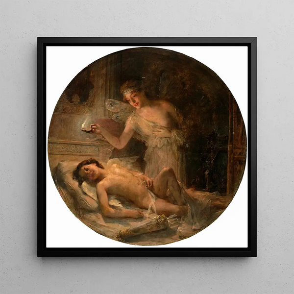 Psyche Discovers Cupid - Léon François Comerre — framed artwork on a wall