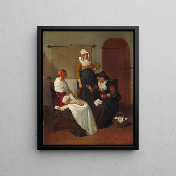 A confidential conversation - Quirijn van Brekelenkam — framed artwork on a wall