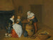 a woman talking with her maid in a kitchen with a child, a dog, and a fire - Quirijn van Brekelenkam — artwork view