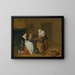a woman talking with her maid in a kitchen with a child, a dog, and a fire - Quirijn van Brekelenkam — framed artwork on a wall