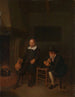 Interior painting with two men by the fireplace - Quirijn van Brekelenkam — artwork view