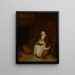 a seated woman with a velvet jacket sewing - Quirijn van Brekelenkam — framed artwork on a wall