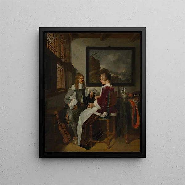 Conversation sentimentale - Quirijn van Brekelenkam — framed artwork on a wall
