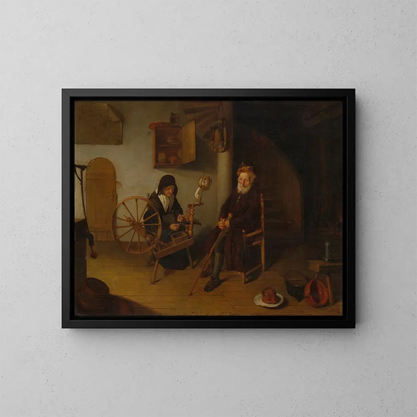 The Spinner - Quirijn van Brekelenkam — framed artwork on a wall