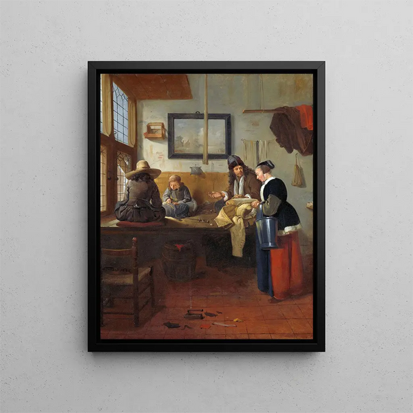L'atelier des tailleurs - Quirijn van Brekelenkam — framed artwork on a wall