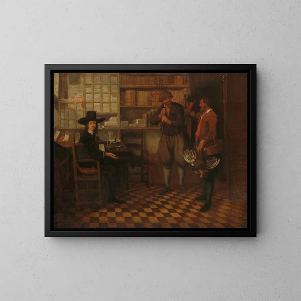 Les fermiers locataires - Quirijn van Brekelenkam — framed artwork on a wall