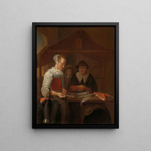 La poissonnière - Quirijn van Brekelenkam — framed artwork on a wall