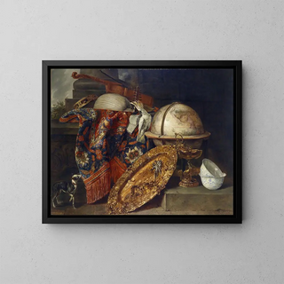 Nature morte with globe - R. V. Böhnlich — framed artwork on a wall
