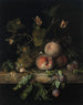 Peaches, grapes and plums with a dragonfly, a snail, a caterpillar, a butterfly, and other insects on a stone ledge - Rachel Ruysch — artwork view