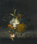 Still life with Soots, a Morning Glory, a Passionflower, and other matching flowers with insects on a stone ledge - Rachel Ruysch — artwork view