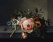 Nature morte avec une branche de rose, un scarabée et une abeille - Rachel Ruysch — artwork view