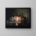 Nature morte avec une branche de rose, un scarabée et une abeille - Rachel Ruysch — framed artwork on a wall