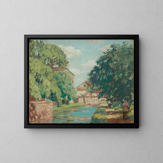 Sentier de halage au bord du canal à New Hope - Rae Sloan Bredin — framed artwork on a wall