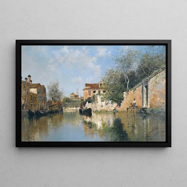 A Venetian Canal - Rafael Senet y Pérez — framed artwork on a wall