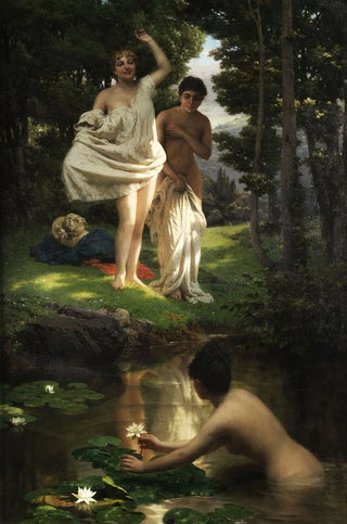 Raffaele Giannetti - Young girls taking a bath at a forest spring.webp