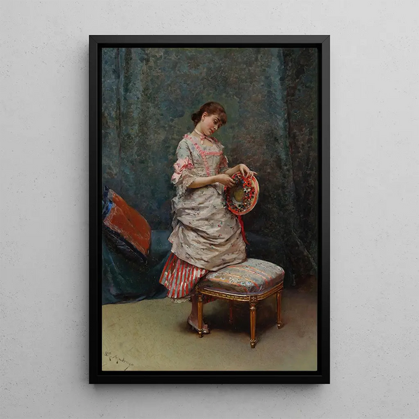 Aline tenant un chapeau - Raimundo de Madrazo y Garreta — framed artwork on a wall