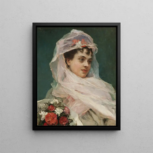 Aline Masson with muslin headdress - Raimundo de Madrazo y Garreta — framed artwork on a wall