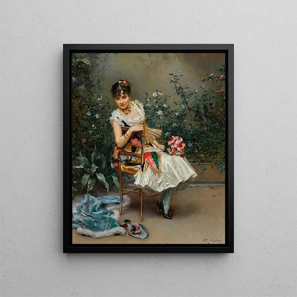 Aline with Flowers - Raimundo de Madrazo y Garreta — framed artwork on a wall