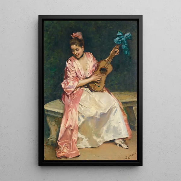Aline with guitar - Raimundo de Madrazo y Garreta — framed artwork on a wall