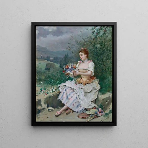 The Flower Bouquet - Raimundo de Madrazo y Garreta — framed artwork on a wall