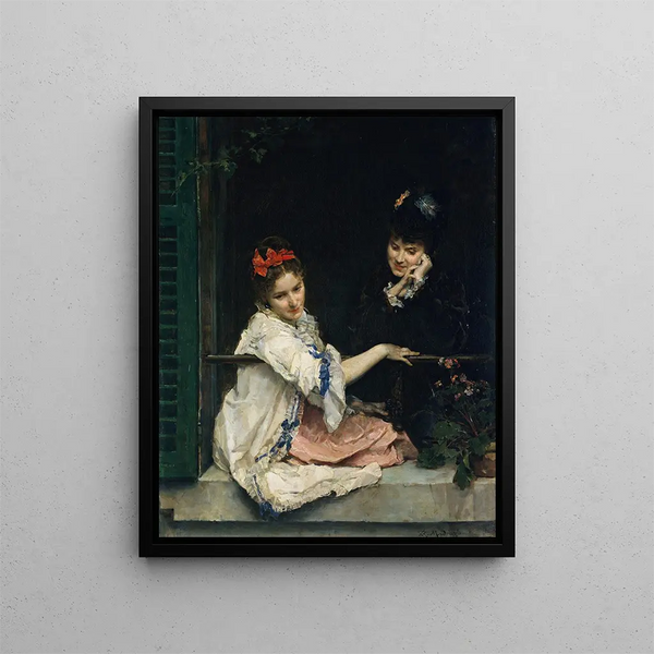 Girls at the Window - Raimundo de Madrazo y Garreta — framed artwork on a wall