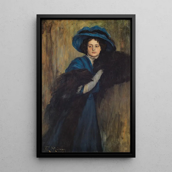 Portrait of a lady in blue - Raimundo de Madrazo y Garreta — framed artwork on a wall