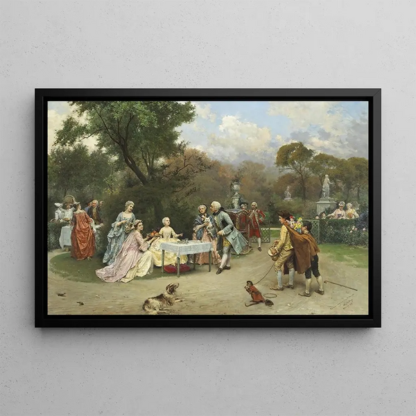 Princess in the Gardens of Versailles - Raimundo de Madrazo y Garreta — framed artwork on a wall