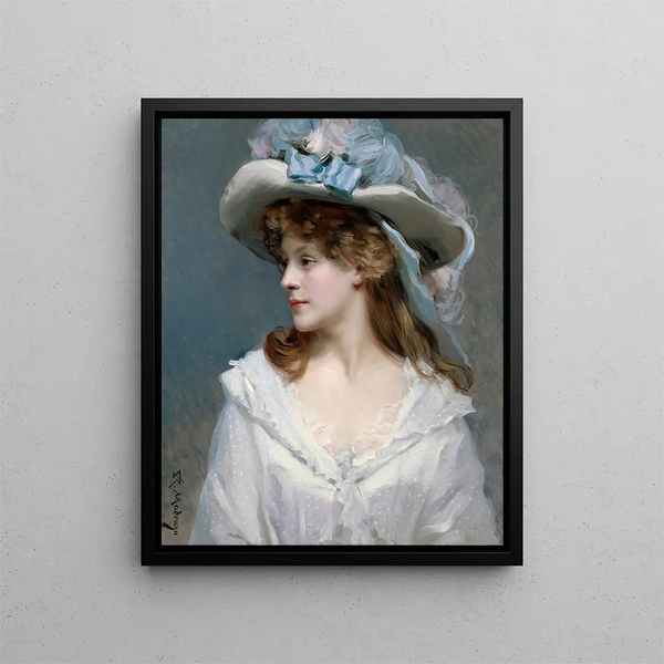 Femme en blanc - Raimundo de Madrazo y Garreta — framed artwork on a wall