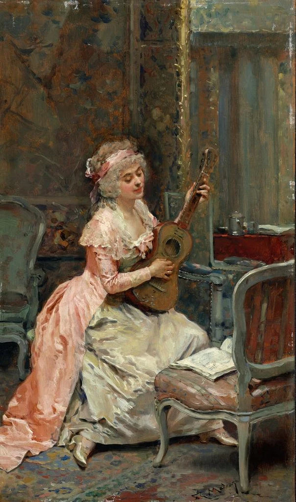 Woman with a Guitar - Raimundo de Madrazo y Garreta — framed artwork on a wall