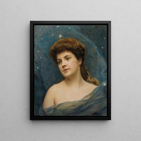 Young woman surrounded by stars - Raimundo de Madrazo y Garreta — framed artwork on a wall
