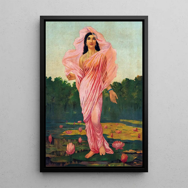 Padmini the lady of the lotus - Raja Ravi Varma — framed artwork on a wall