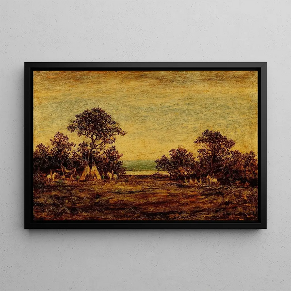 Indian Encampment Painting - Ralph Albert Blakelock — framed artwork on a wall