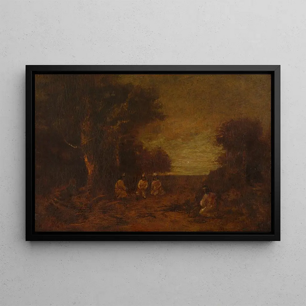 Landscape by Moonlight with Indians - Ralph Albert Blakelock — framed artwork on a wall