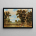 Landscape painting of a wooded river scene with a rider and vagabonds - Raphael Govertsz Camphuysen — framed artwork on a wall