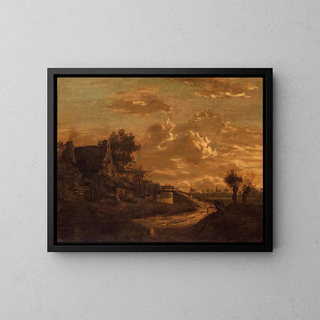 Landscape at Sunset - Raphael Govertsz Camphuysen — framed artwork on a wall