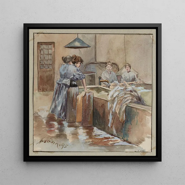 Refuge Pauline Roland Painting, rue Fessart, le lavoir - F. Sguin — framed artwork on a wall