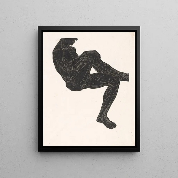 Anatomical study of the muscles of the legs and arms of a man in silhouette - Reijer Stolk — framed artwork on a wall