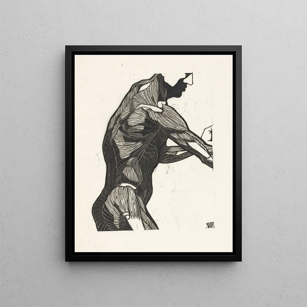 Anatomical study of the lateral muscles and arms of a man - Reijer Stolk — framed artwork on a wall