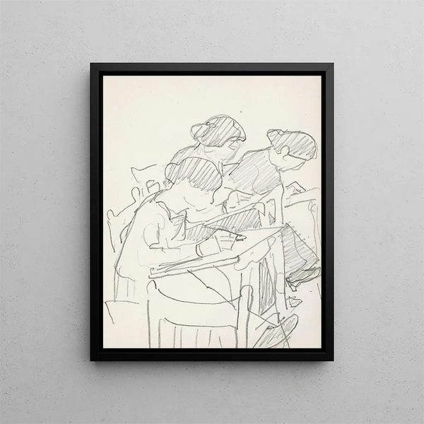 Three women in a drawing class - Reijer Stolk — framed artwork on a wall