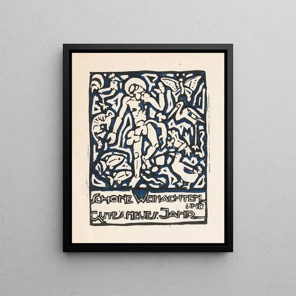 Christmas card with a human figure and animals - Reijer Stolk — framed artwork on a wall