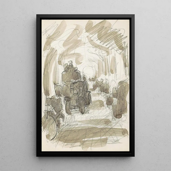 Covered gallery with figures and cart - Reijer Stolk — framed artwork on a wall