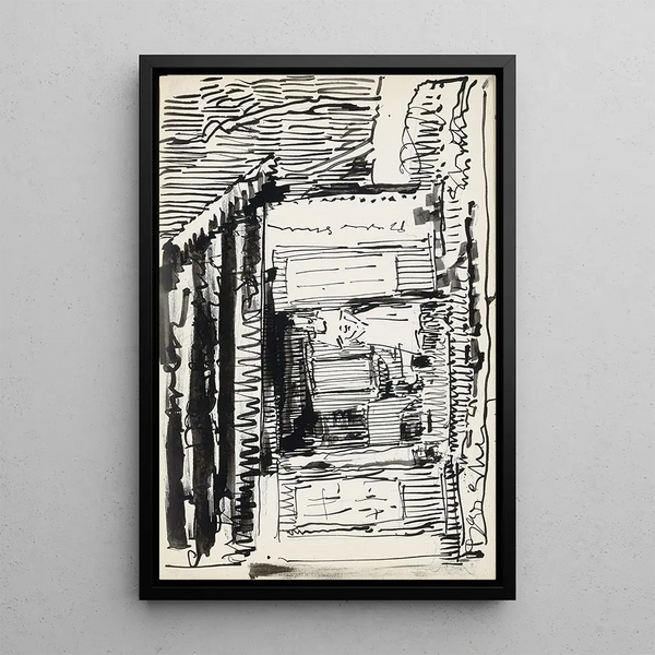 Woman standing in a door frame - Reijer Stolk — framed artwork on a wall