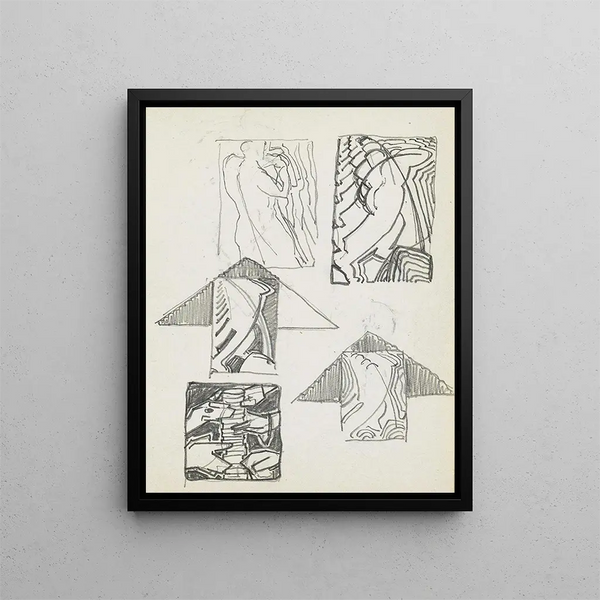 Study sheet with figures and animal heads, among others - Reijer Stolk — framed artwork on a wall